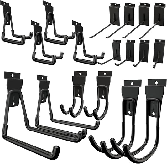 ENUODA Slatwall Hooks Slatwall Accessories, Garage Hooks Heavy Duty Slat Wall Hanging Hook for Ladder, Shovel, Toolbox, Garden Tools, Extension Cord, Sport Equipments, Garage Organization, 18 Pack