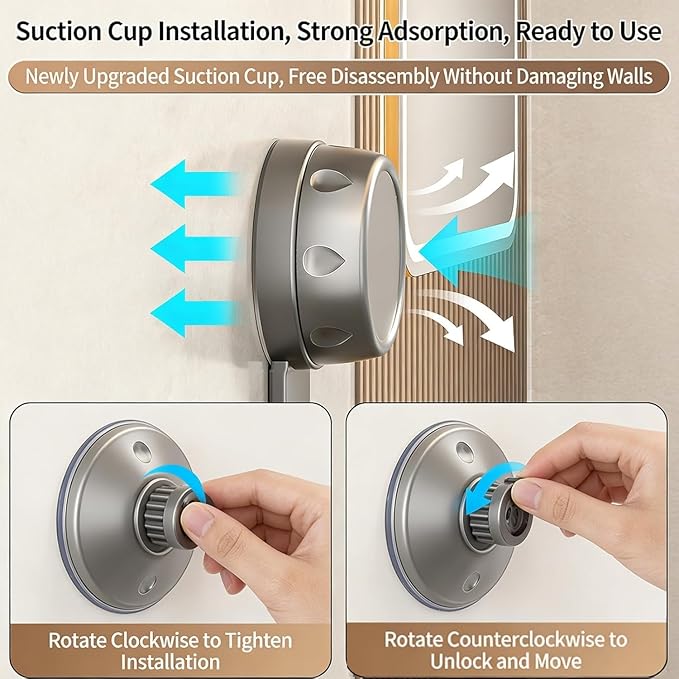 Triangle Suction Cup Shower Caddy, Corner Shower Shelves No Drilling, Aluminum Upgrade Suction Cup Shower Organizer with Towel Bar & Hooks, Heavy-Duty Strong Hold (Gray, 3pcs)