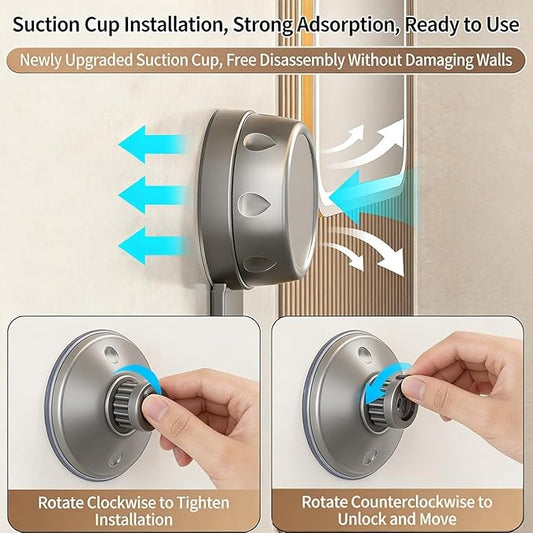 Triangle Suction Cup Shower Caddy, Corner Shower Shelves No Drilling, Aluminum Upgrade Suction Cup Shower Organizer with Towel Bar & Hooks, Heavy-Duty Strong Hold (Gray, 3pcs)