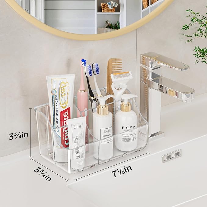 2-Pack Clear Wall-Mounted Toothbrush Holders, Tooth Brush & Toothpaste Holder for Bathroom Countertop or Wall