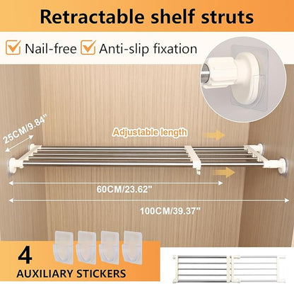 BAOYOUNI Tension Closet Shelf, Adjustable Storage Rack Separator Wardrobe Cupboard Divider Organizer Rod for Kitchen Bathroom Bedroom, 23.62-39.37 Inch