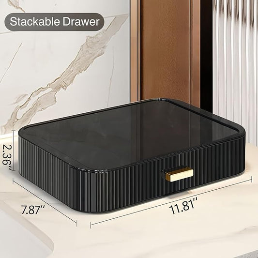 Decorcode 2 Pack Stackable Makeup Organizer with Drawers, Bathroom Storage for Eyeshadow Palettes, Cosmetics, and Beauty Supplies. Ideal for Vanity Counter, Cabinet, Entryway Table, Desk