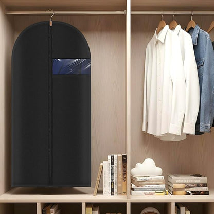 Garment Bags Suit Bags 24 x 47 Inch Garment for Hanging Clothes, Black Cover with Clear Window for Closet Storage（5 Packs）