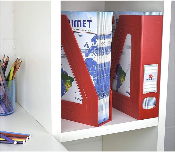 Acrimet Magazine File Holder – Vertical Rack for Documents, Folders and Mail, Durable Plastic Desk Organizer for Office & Home, Solid Red (2 Pack)