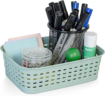 Soddeph Plastic Storage Baskets for Cabinets, Household Pantry Organization with Handle,Organizer Bins for Room,Bathrooms,Under-Sink,Kitchen (Green, XS-3PACK)