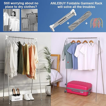Portable Garment Rack, Folding Clothes Rack, Collapsible Clothing Rack for Dance, Travel, Camping, Laundry, Indoor, Outdoor, Drying, RV, Mini Compact Racks White + 3 Foldable Clothes Hangers