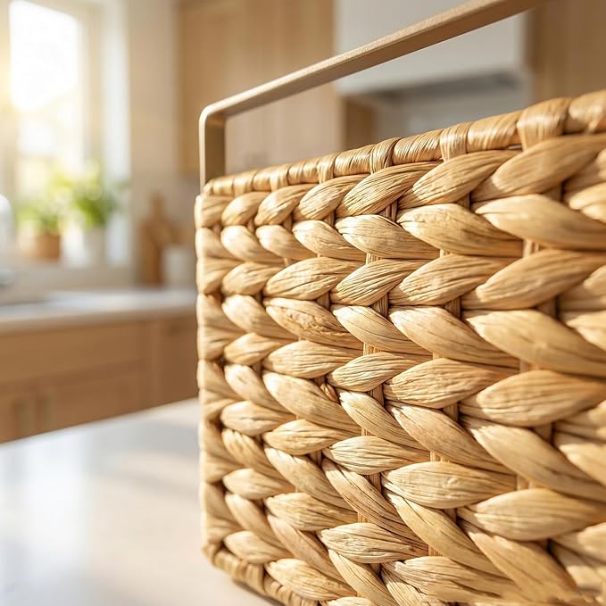 Under Desk Water Hyacinth Storage Baskets, Pantry Organizers and Storage, Wicker Shelf Organizer Basket, Under Cabinet Tea Bag Organizer, Under Sink Organizer
