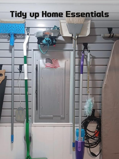 AZUNO 32Pcs Slatwall Accessories Set with 4 Slatwall Baskets & 26 Multi-Sized Slatwall Hooks and 2 Heavy-Duty Storage Straps for Garage, Workshop, and Home Organization Storage