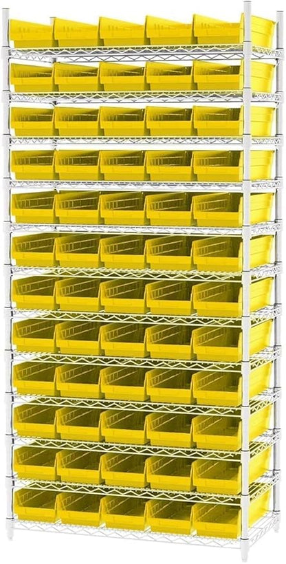 Akro-Mils 30138 Plastic Shelf Bins, Heavy Duty Storage Bins for Garage, Closet, and Drawer Organization, 18-Inch x 6-1/2-Inch x 4-Inch, Yellow, 12-Pack