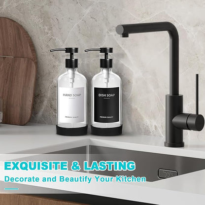 RYTOXILO Clear Soap Dispenser 2 Pack, Glass Soap Dispenser with Stainless Steel Pump, 16.9 Fl oz Refillable Kitchen Hand and Dish Soap Dispensers Set, Modern Clear Soap Lotion Dispensers Bottle