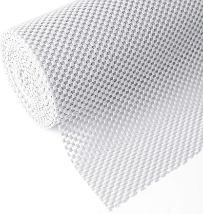 Shelf Cupboard Liner, Cabinet Drawer Liners Non Adhesive 12 Inches x 20 Feet for Kitchen Cabinets, Strong Grip Durable Non Slip for Storage Desks Kitchenware Tableware, Easy to Install, White