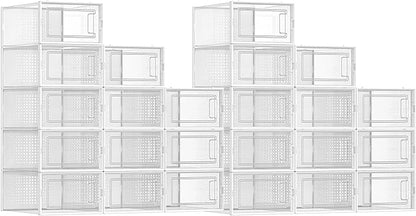 SONGMICS Shoe Boxes, Pack of 24 Shoe Storage Organizers, Stackable Clear Plastic Boxes for Closet, Sneakers, 13.1 x 9.1 x 5.6 Inches, Transparent and White ULSP906W12