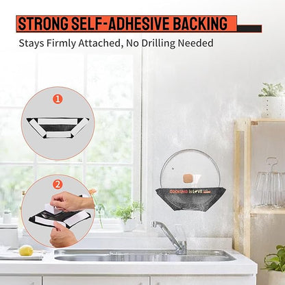Innomesh Universal Pot & Pan Lid Organizer for Cabinet,Breathable Inside Cabinet Lid Holders, Pan Lid Organizer,Strong Adhesive,Inside Cabinet Door Wall Mount Pots Top Rack for Kitchen Fit 6" to 13"