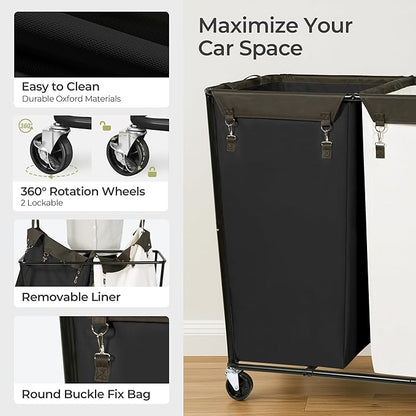 390L Laundry Hamper Sorter Extra Large, Heavy-Duty Laundry Basket with Wheels, Rolling Cart with Removable Bags, Laundry Cart for Hotel and Home, Multi-Color, 2-Section