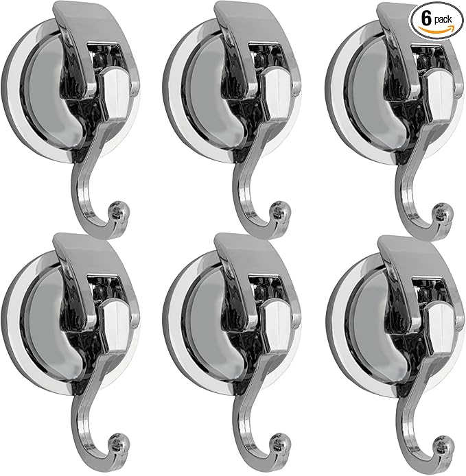 YSSILADI Heavy Duty Suction Cup Hooks for Shower, Bathroom Robe - Vacuum Glass Hooks, Reusable, No Hole Punched, for Garland Decoration (Silver, 6 Pack)