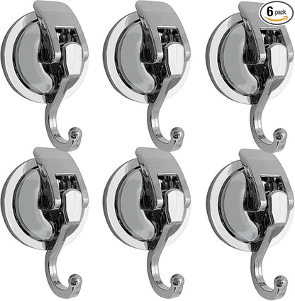 YSSILADI Heavy Duty Suction Cup Hooks for Shower, Bathroom Robe - Vacuum Glass Hooks, Reusable, No Hole Punched, for Garland Decoration (Silver, 6 Pack)