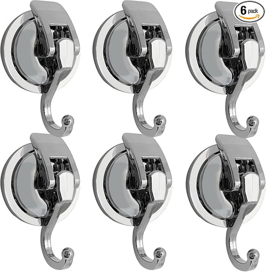 YSSILADI Heavy Duty Suction Cup Hooks for Shower, Bathroom Robe - Vacuum Glass Hooks, Reusable, No Hole Punched, for Garland Decoration (Silver, 6 Pack)