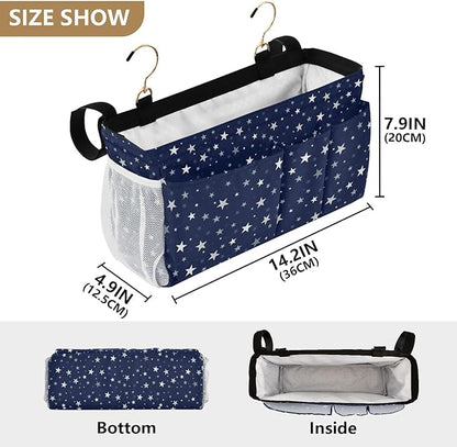 CuwrYet Bedside Caddy Hanging Bunk Bed Caddy Bed Organizer Hanging Pocket with 2 Hooks Bedside Storage Organizer Pocket Bag Holder Stars Dark Blue