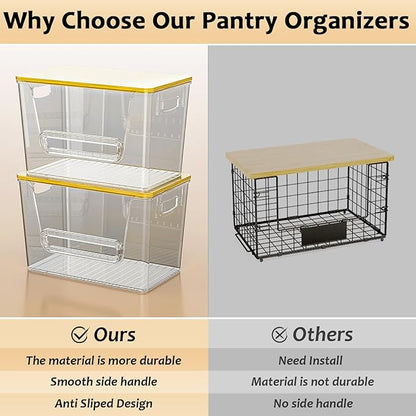 Delamu 2 Set Pantry Organizers and Storage,Trash Bag Dispenser with Bamboo Top,Stackable Trash Bag Dispenser Under Sink Organizer for 4-30 GalBags,Onion,Potato,Fruits,Gray(11.22" L*7" W*7.12" H)