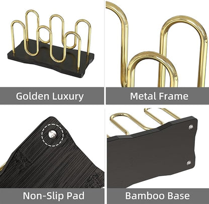 Mail Holder Organizer Countertop, Metal Mail Sorter for Desk, Cutout Mail Storage Bills Organizer Letter Tray Design with Bamboo Base for Home Office (Black)