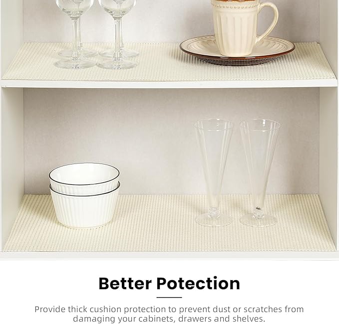 BAGAIL Drawer and Shelf Liner, 17.5 in X 10 Ft Non-Adhesive Shelf Liners for Kitchen Cabinets, Thick Strong Grip Liners for Desk, Shelves, Bathroom Drawers, Cabinet Protection - Cream