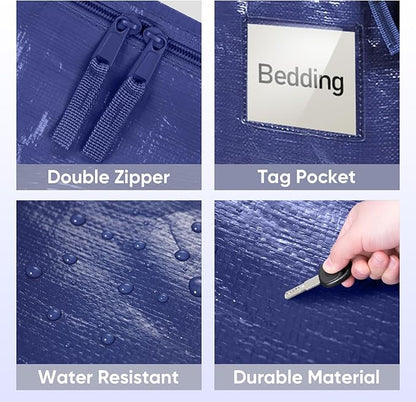 TICONN 8 Pack Extra Large Moving Bags with Zippers & Carrying Handles, Heavy-Duty Storage Tote Moving Boxes for Space Saving (8 Pack, Navy)