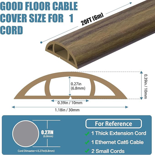 Floor Cord Covers for Wires 20FT Cable Hider Wire Cover Self Adhesive Cord Hider Floor for Offices, Homes, Workshops, Warehouses Cable Cavity 0.39" W x 0.27" H