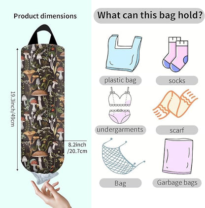 Plastic Bag Holder, Wall Mount Grocery Bag Organizer, Funny Hanging Trash Storage Dispenser for Home Kitchen Boho Mushroom