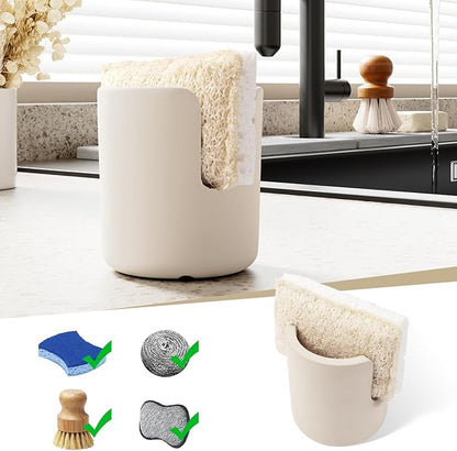 Slow Slog Diatomite Sponge Holder, Dish Sponge Stand for Kitchen Countertop, Stone Sponge Caddy Organizer, Face Sponge Holder, Cream