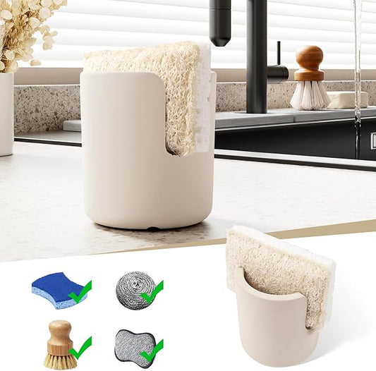 Slow Slog Diatomite Sponge Holder, Dish Sponge Stand for Kitchen Countertop, Stone Sponge Caddy Organizer, Face Sponge Holder, Cream