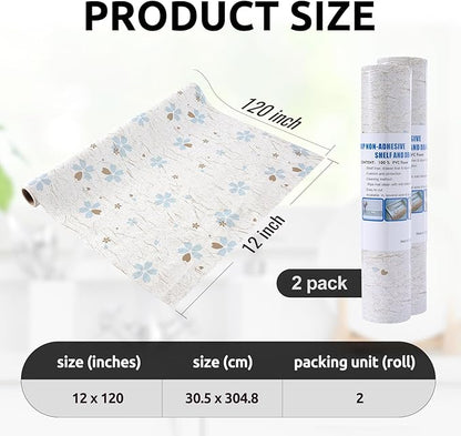 RAY STAR 12X120 Inch Shelf Liner for Kitchen Cabinets, Non-Adhesive Cabinet Liner Washable, PVC Drawer Liner for Dresser Non-Slip Bathroom (Floral)(2 Roll)