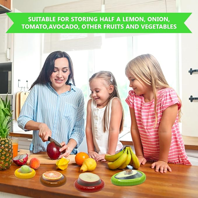 AWLGAK Avocado Saver and Onion Holder -Set of 4 Reusable Fruit and Veggie Savers for Fridge - BPA-Free, Prevent Flavor Mixing, Keep Fresh (Green, Brown, Red And Yellow)
