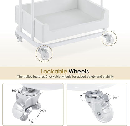 BarberPub Salon Trolley Cart with Lockable Wheels, Salon Cart with Drawer, Storage Trolley for Barber Shop, Spa 2086 (White)