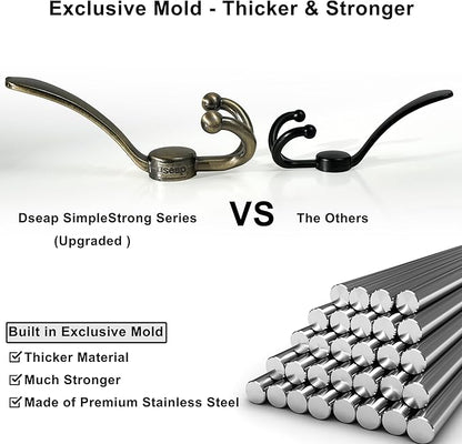 Dseap Over Door Hook 2.0 - Upgraded Version - Simple-Assembly, Strong, Heavy-Duty Stainless Steel 5-Tri-Hook Over The Door Hanger Rack, SimpleStrong Series, Bronze, Pack of 2