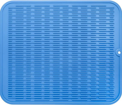 Silicone Dish Drying Mat for Multiple Usage,Easy clean,Eco-friendly,Heat-resistant Silicone Mat for Kitchen Counter or Sink,Refrigerator or Drawer Liner Lichen BlueL XL 18 inches x 16 inches