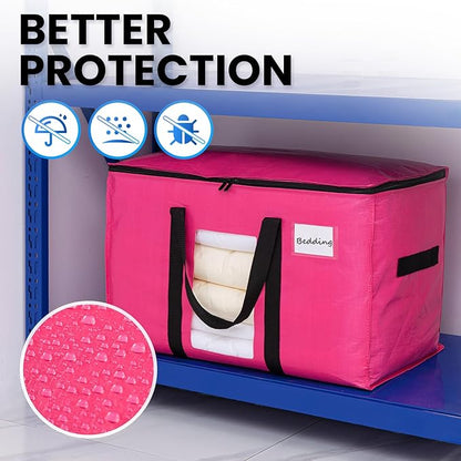 TAILI 6 Pack Pink Extra Large Moving Bags, Heavy Duty Totes with Visible Window, Wrap Around Handles, Space-Saving Storage Solution, Alternative to Moving Boxes