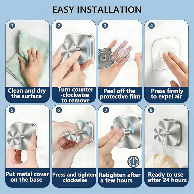 IGDALAR Suction Cup Hooks 4 Pack - Heavy Duty Vacuum Towel Hooks (Max Load 15 lbs) for Shower, Removable Waterproof Wall Hangers for Bathroom Glass, Window & Kitchen (Silver)