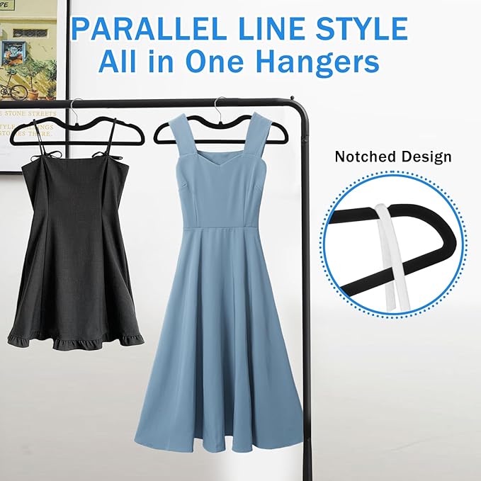 30 Pack Pants Hangers Non Slip, Velvet Hanger for Closet with 30 Hooks, Durable Strong Slimline Space Saving Pants Hanger, Ultra Thin Flocked Hangers for Pants/Shirts/Bra/Shorts (Black)