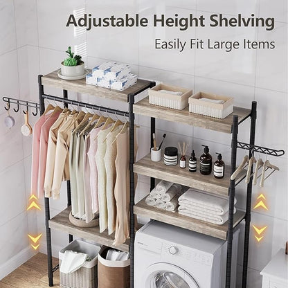 CABIHOME Heavy-Duty Laundry Shelf with Drying Racks | Space-Saving Adjustable Over-Washer Storage Organizer | 4-Tier Bathroom & Laundry Room Shelving Unit (Engineered Wood, 28")