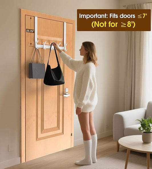 CHAUNCEY HOME Long Over The Door Hooks Hanger with 15.75" Arms for for Easier Access by Shorter, J16U, Perfectly Fits US Standard 1 3/8-inch Doors, Towel Rack Bathroom Organizer Holder, White