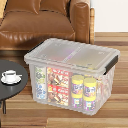 30 L Clear Latching Storage Bin with Wheels, 4 Packs Plastic Storage Container Boxes with Lids