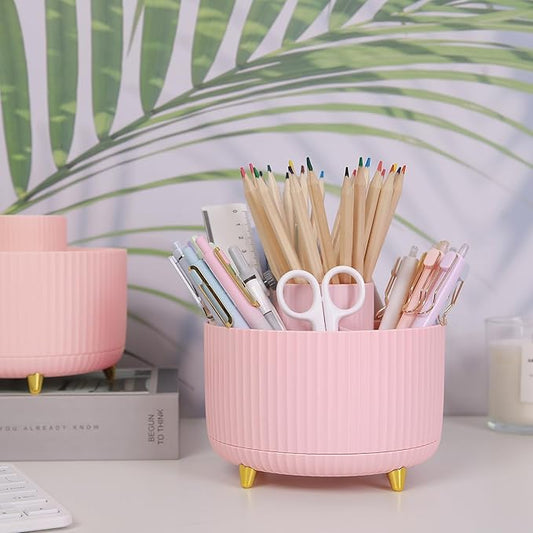 SKYDUE 360 Rotating Multipurpose Organizer - Cute Rotating Pen Holder with 5 Slots for Art Supplies, Office, School, Home