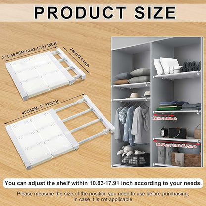 Gerrii 6 Pcs Closet Tension Shelf Rod Expandable Shelf Locker Organizer Adjustable Metal Storage Rack Scalable Layered Divider Separator for Cabinet Wardrobe Kitchen Bathroom (10.83''-17.91'')