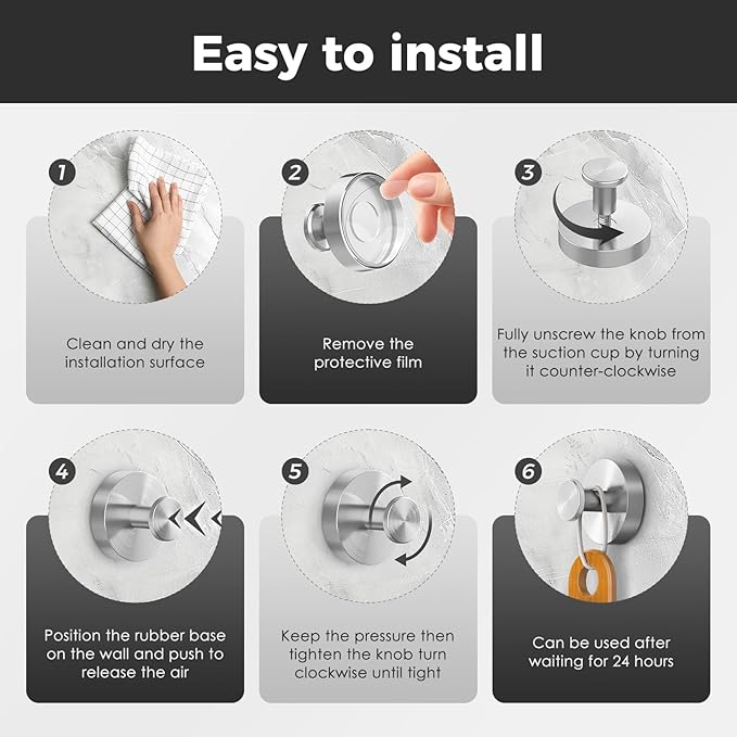 WingWider Shower Hooks for Inside Shower,Suction Cup Hooks for Glass Window,Removable Towel Hooks for Bathrooms,6 Packs(Silver)