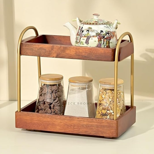 Brick Brown Premium CasaDuo Multipurpose Organizer Rack for Cosmetics Storage | Display Holder | Bathroom Dresser Countertop|Kitchen Organizer in Mahogany Finish (Self Assembly)