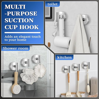 warlve Heavy Duty Reusable Suction Cup Hooks for Shower - No Drill Bathroom/Glass/Mirror/Tiles & Metal Surfaces,and Smooth Non-Porous Surfaces for Towels, Robes, Loofahs (4, Chrome Polished)