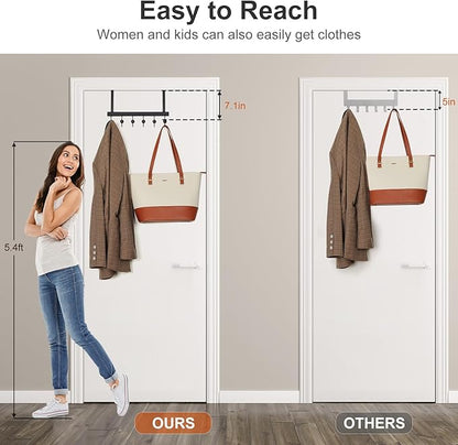 TOPIA HANGER Over The Door Hooks for Hanging, Towel Hooks Towel Racks for Bathroom, Coat Hooks Coat Rack Over The Door Organizer Hanging, Wooden Door Hangers for Coat Towel Hat Purse CT71B