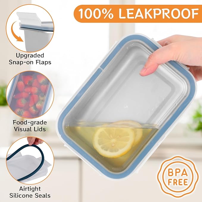 Cykorxicc 6-Piece 304 Stainless Steel Food Storage Containers with Lids, Leakproof & Airtight Bento Lunch Box, Oven/Freezer/Dishwasher Safe,Stackable Kitchen Storage Set
