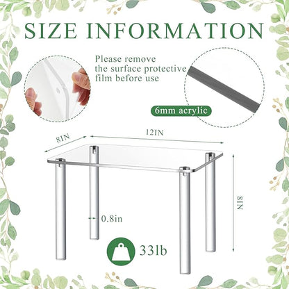 1 Pcs 12 Inch Acrylic Risers Display Stands Rectangular 4-leg Acrylic Plant Stand, 6mm Thick Clear Shelf Riser Display Stands for Decor Collectibles Figures and Item Photography