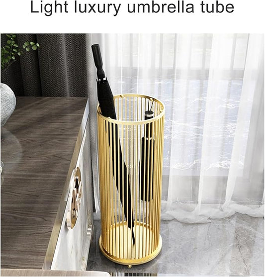 Metal Umbrella Holder for Entryway, Office Commercial Large Capacity Metal Umbrella Holder for Business Metal Frame Umbrella Storage Shelf Modern Indoor Entryway(Gold)